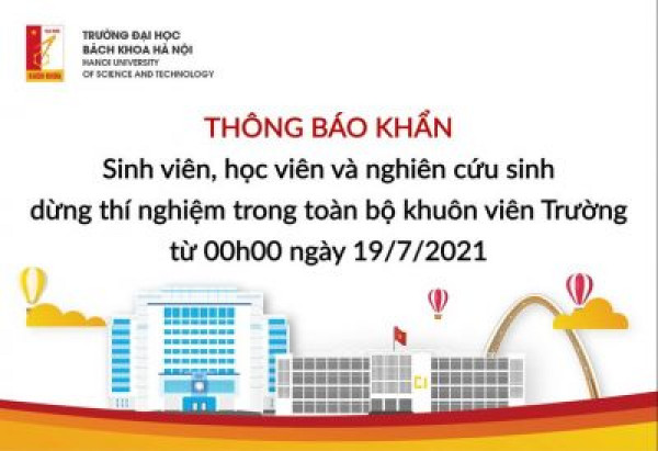 THÔNG BÁO KHẨN: Kế hoạch công tác và học tập từ ngày 19/7/2021