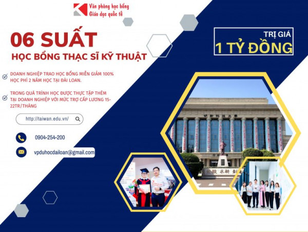 CHƯƠNG TRÌNH THẠC SĨ KHỐI KỸ THUẬT THỰC TẬP CÓ HƯỞNG LƯƠNG TẠI ĐÀI LOAN